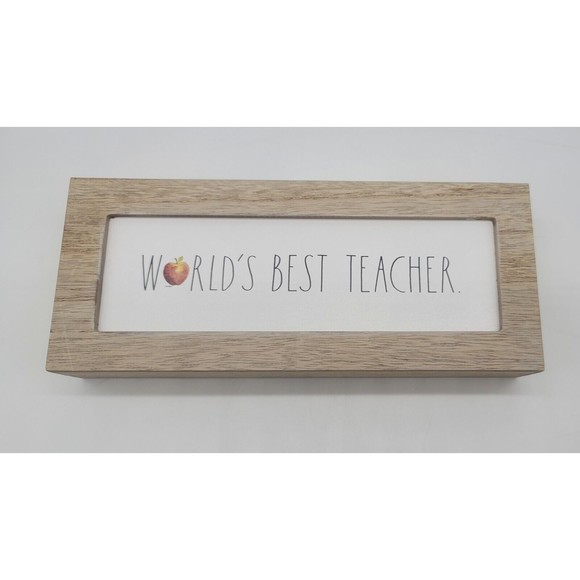 Rae Dunn Wooden Sign For The "world's best Teacher " Desk Plaque - Picture 1 of 4